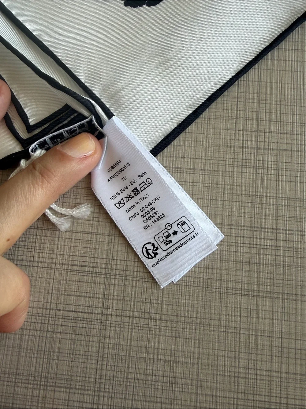 Dior Black and White Silk Scarf with Graphic Print
